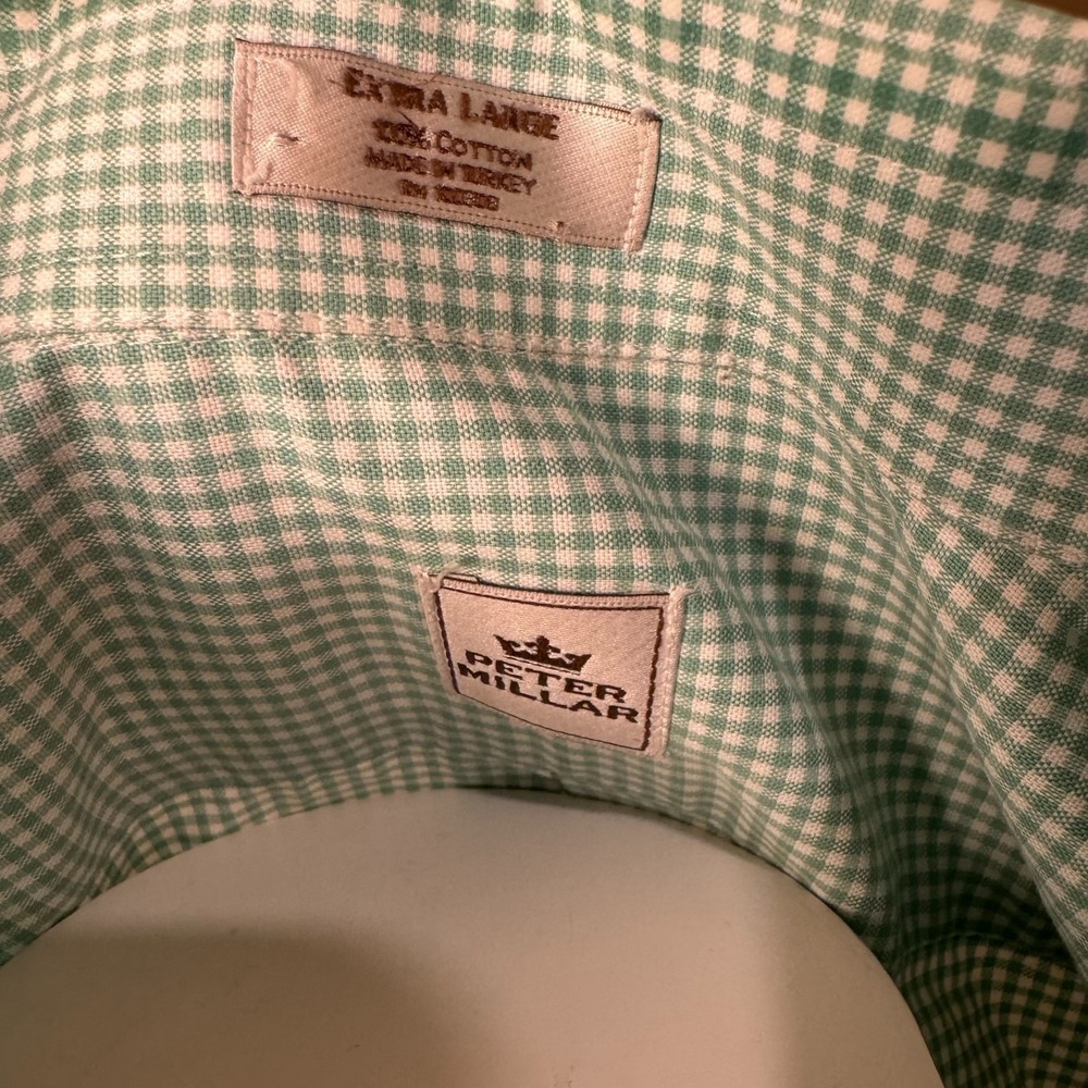 Peter Millar Crown Finish White Green Gingham Button-Down Shirt Size XL - Picture 6 of 10